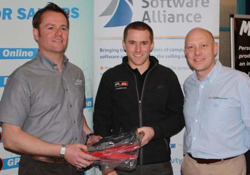 Winners Tom Gillard (centre) & Simon Potts (left) receive their prize GJW Direct’s Glen Wallis (right) &copy; Brenda Hoult, SailRacer